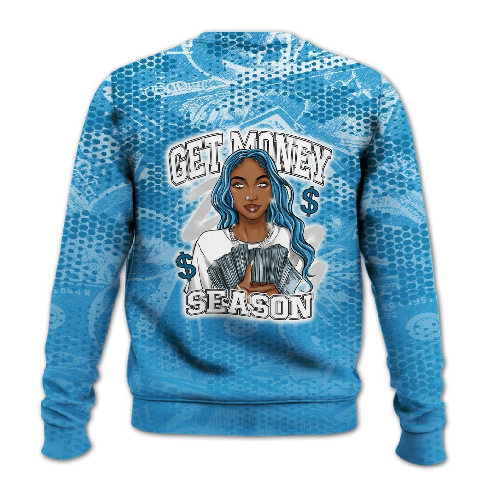 Sweatshirt To Match Powder Blue 9s - Get Moneys Season Banknote All Over Print