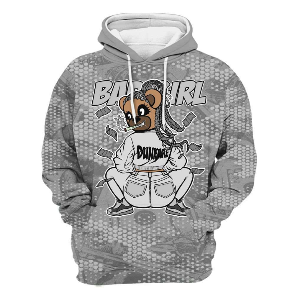 Hoodie To Match Black Wolf Grey 12s - Rebellious Girl Bear Banknotes Art All Over Print