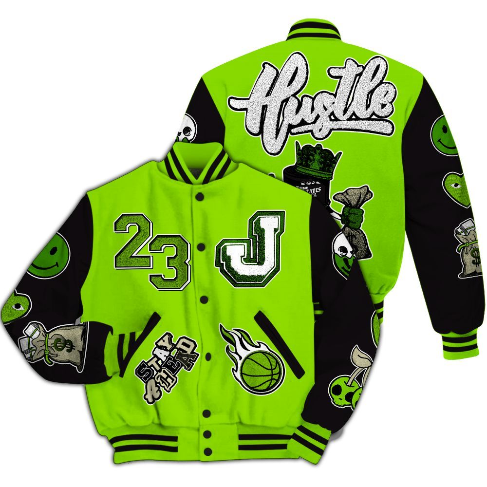 Varsity Jacket To Match Electric Green 6s - Hustles Money Number 23 All Over Print