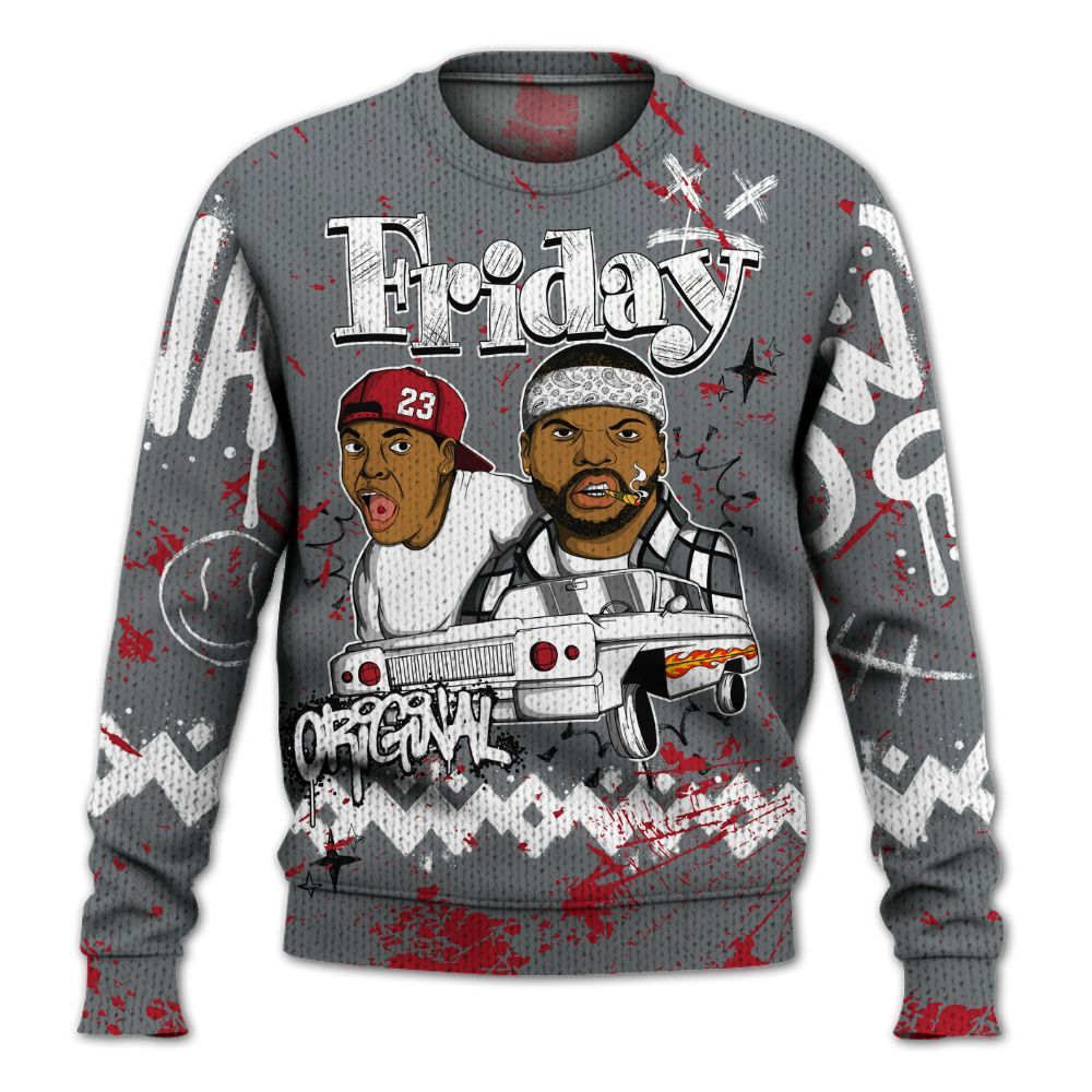 Knitted Sweater To Match Retro Fire Red 9s - Friday Sneaker Crayon