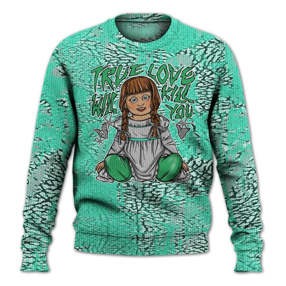 Knitted Sweater To Match Black Green Glow 3s - Genuine Loves Bear Heart Grunge