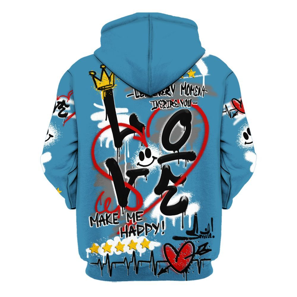 Hoodie To Match High OG UNC Reimagined 1s - Happy Love Beats Graffiti Streetwear All Over Print