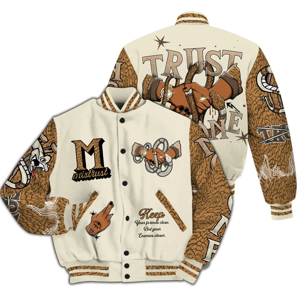 Varsity Jacket To Match Orewood Brown 3s - Trust No One Snake-Bite Street Style All Over Print