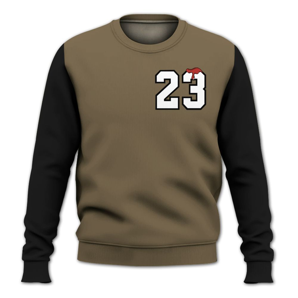 Sweatshirt To Match Olive 9s - Custom Name Number 23 Drip All Over Print
