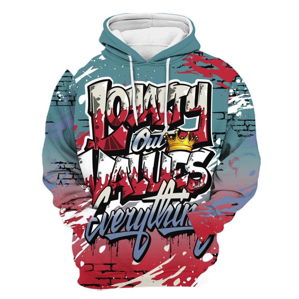 Hoodie To Match Dunk Low Denim Turquoise Royal - Values Of Loyalty Drip All Over Print