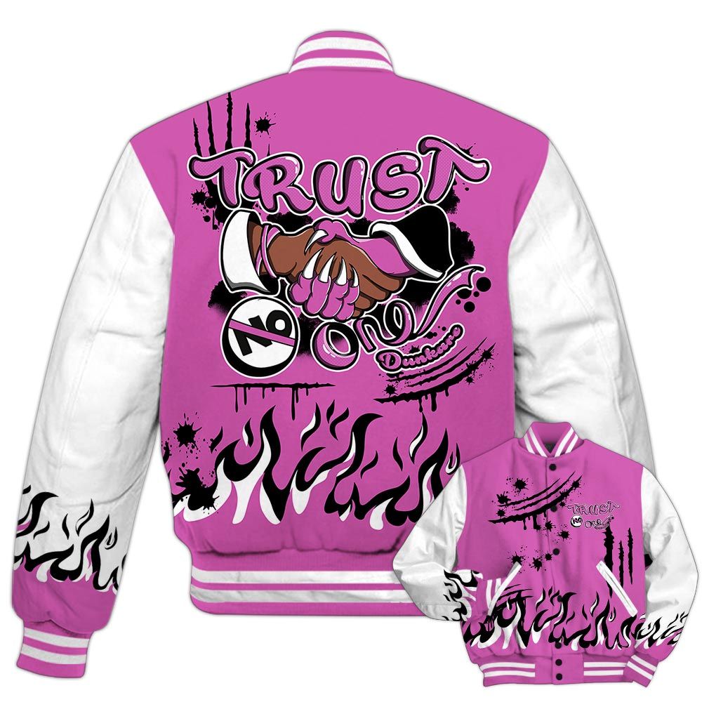 Varsity Jacket To Match Hyper Violet 4s - Graphic Trust No One Varsity Jacket Outfit