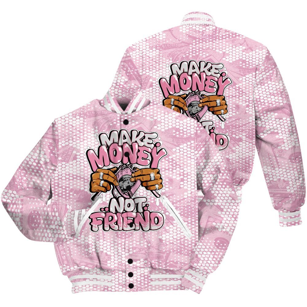 Varsity Jacket To Match Orchid 4s Shirt - Make Moneys Not Friend Graphic Banknotes All Over Print