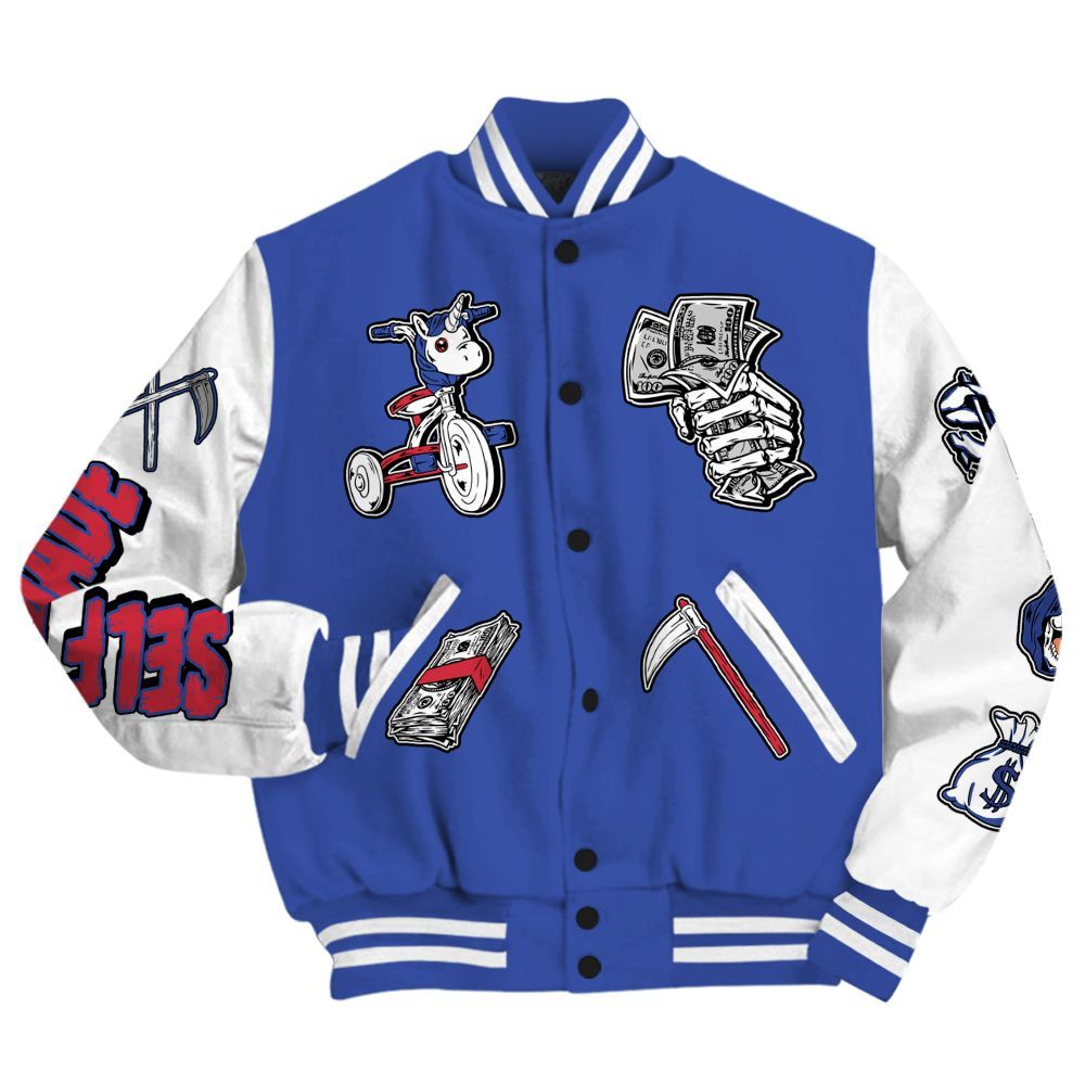 Varsity Jacket To Match Air Griffey Max USA Red White Blue 1s - Self Make Skeleton All Over Print