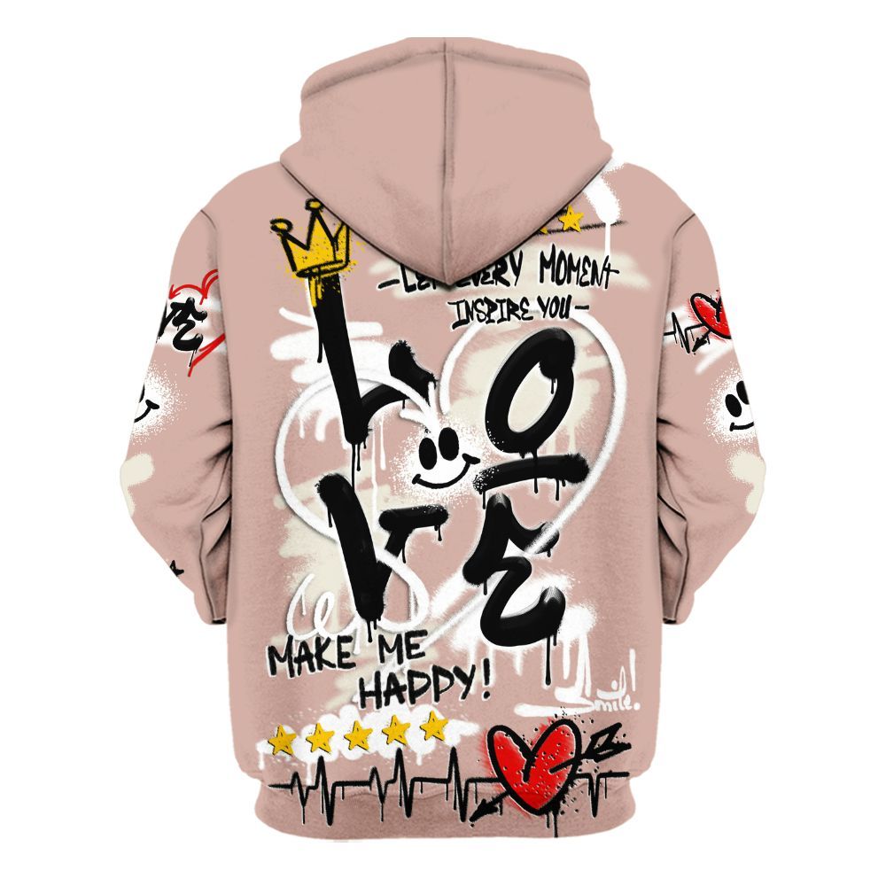 Hoodie To Match Air Force Low 1 Arctic Orange - Happy Love Beats Graffiti Streetwear All Over Print