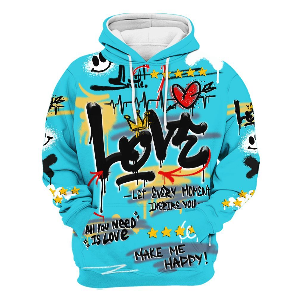 Hoodie To Match Retro Gamma Blue 11s - Happy Love Beats Graffiti Streetwear All Over Print