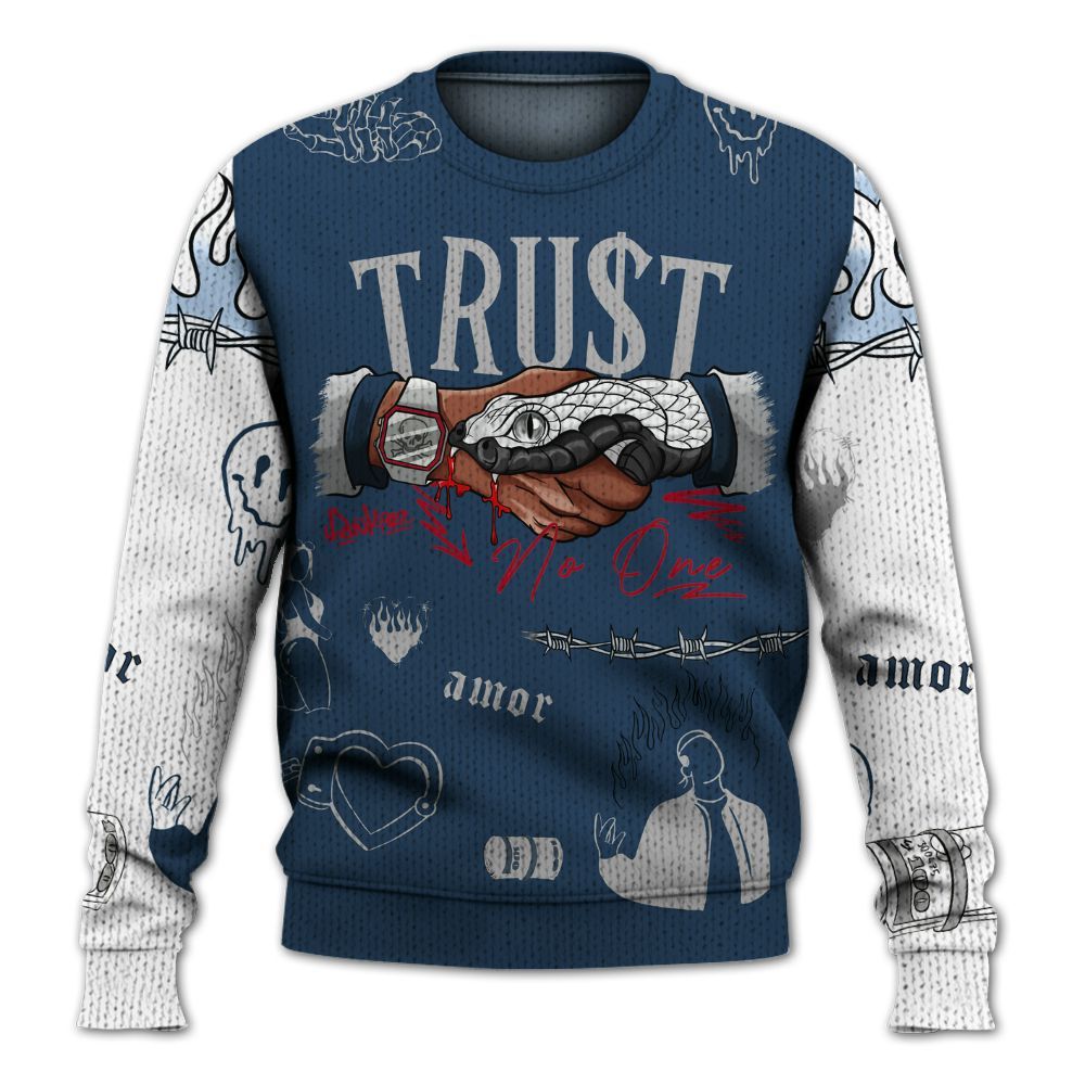 Sweater To Match Retro French Blue 2025 12s - Snake Trust No One Graphic