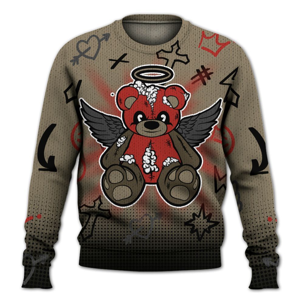 Knitted Sweater To Match Olive 9s - Gods Guides Me Bear Graphics