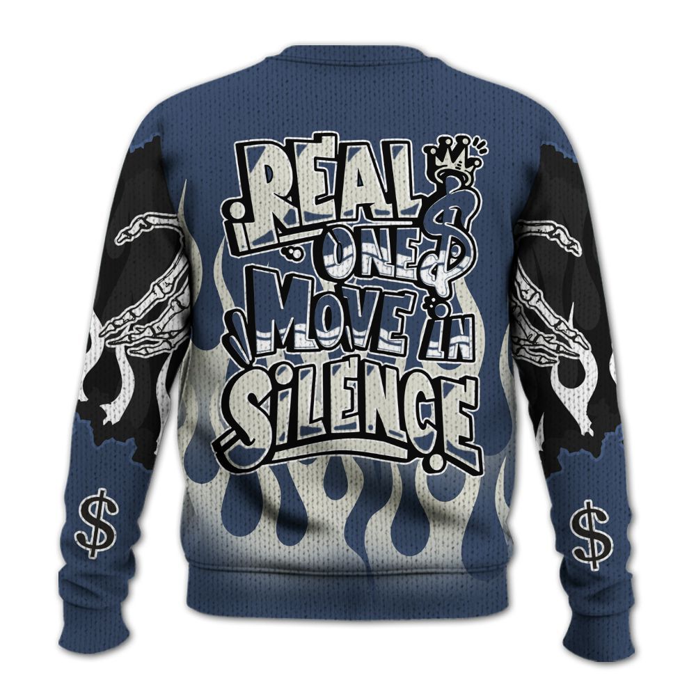 Knitted Sweater To Match Diffused Blue 3s - Ones Move In Silence Graphic Trapped