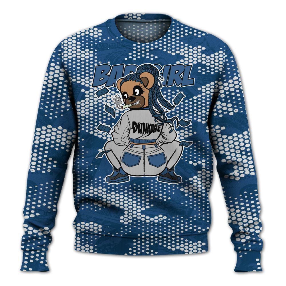 Sweatshirt To Match High OG Midnight Navy 1s - Rebellious Girl Bear Banknotes Art All Over Print