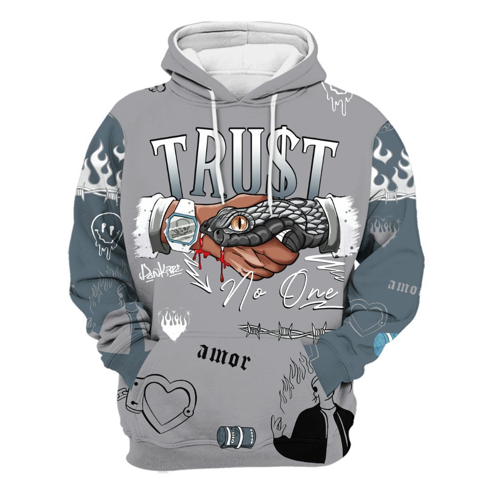 Hoodie To Match Retro Light Graphite Wolf Grey 5s - Snake Trust No One All Over Print