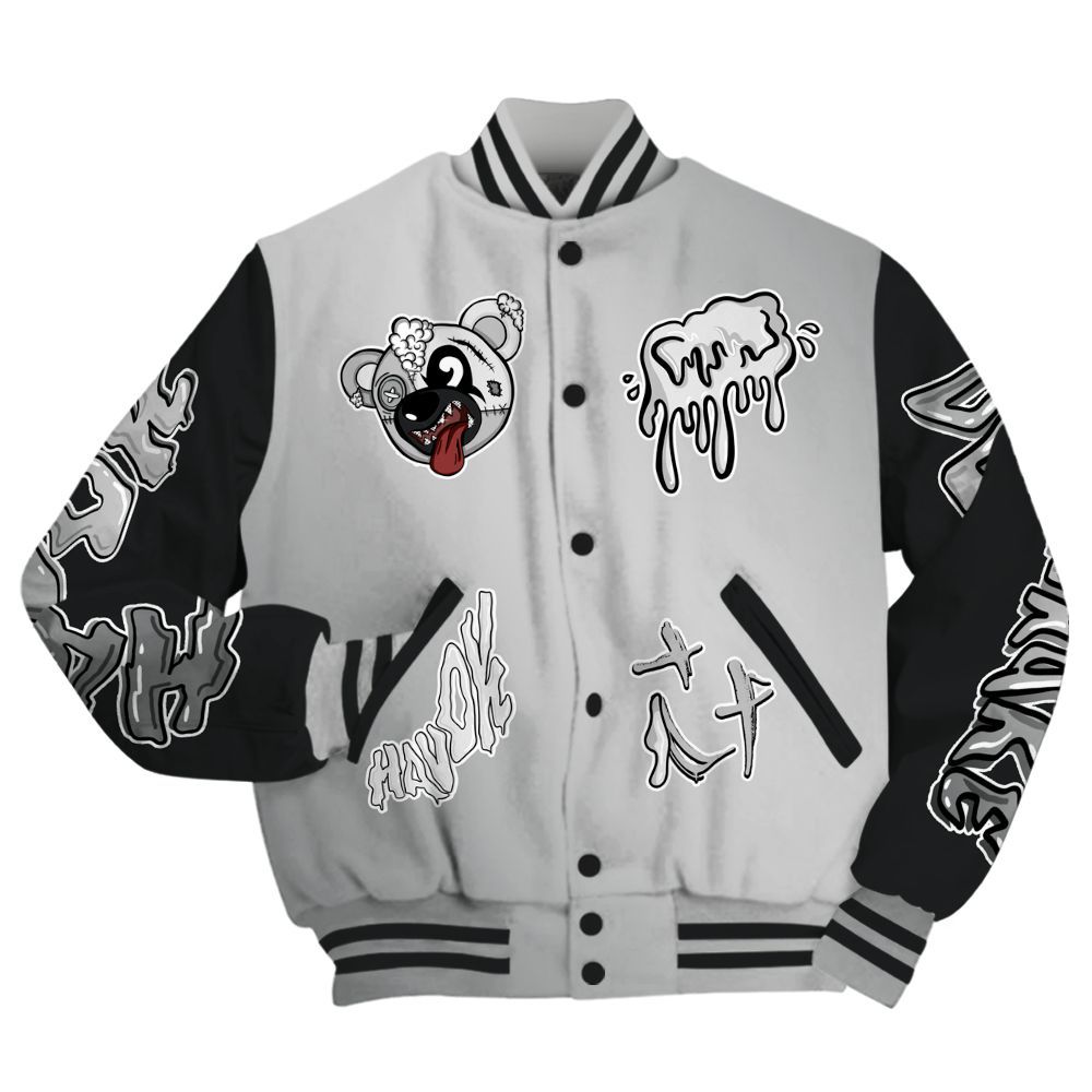 Varsity Jacket To Match Metallic Silver 14s - Havok Bear All Over Print
