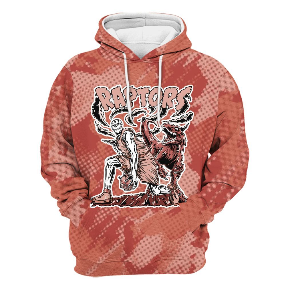 Hoodie To Match Dune Red 13s - Raptors Skeleton Abstract Halftone All Over Print