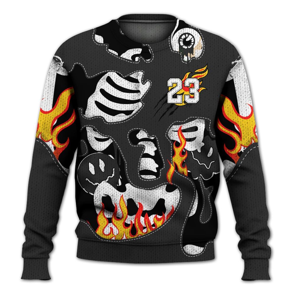 Knitted Sweater To Match White Thunder 4s - Skeleton Smile Flame Drip