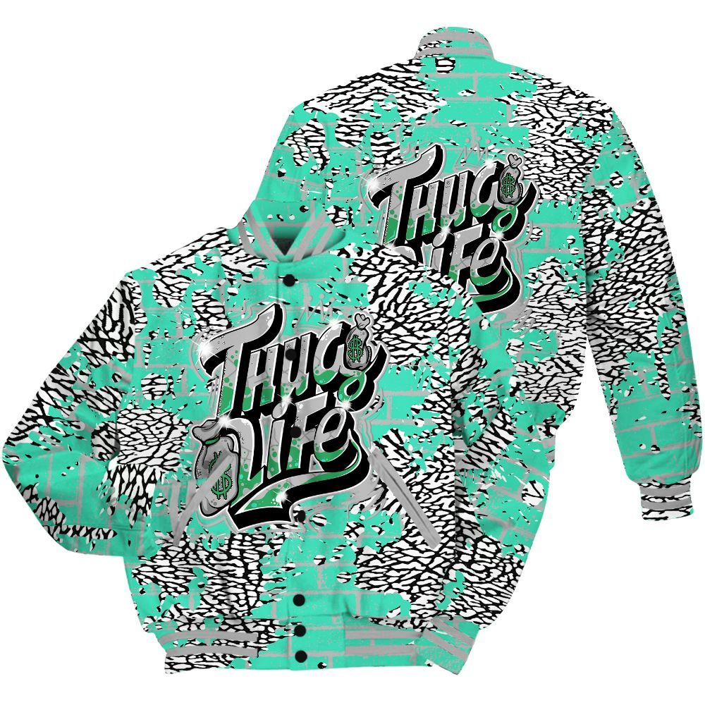 Varsity Jacket To Match Black Green Glow 3s Shirt - Free Thug Living Graphic Brick Art All Over Print