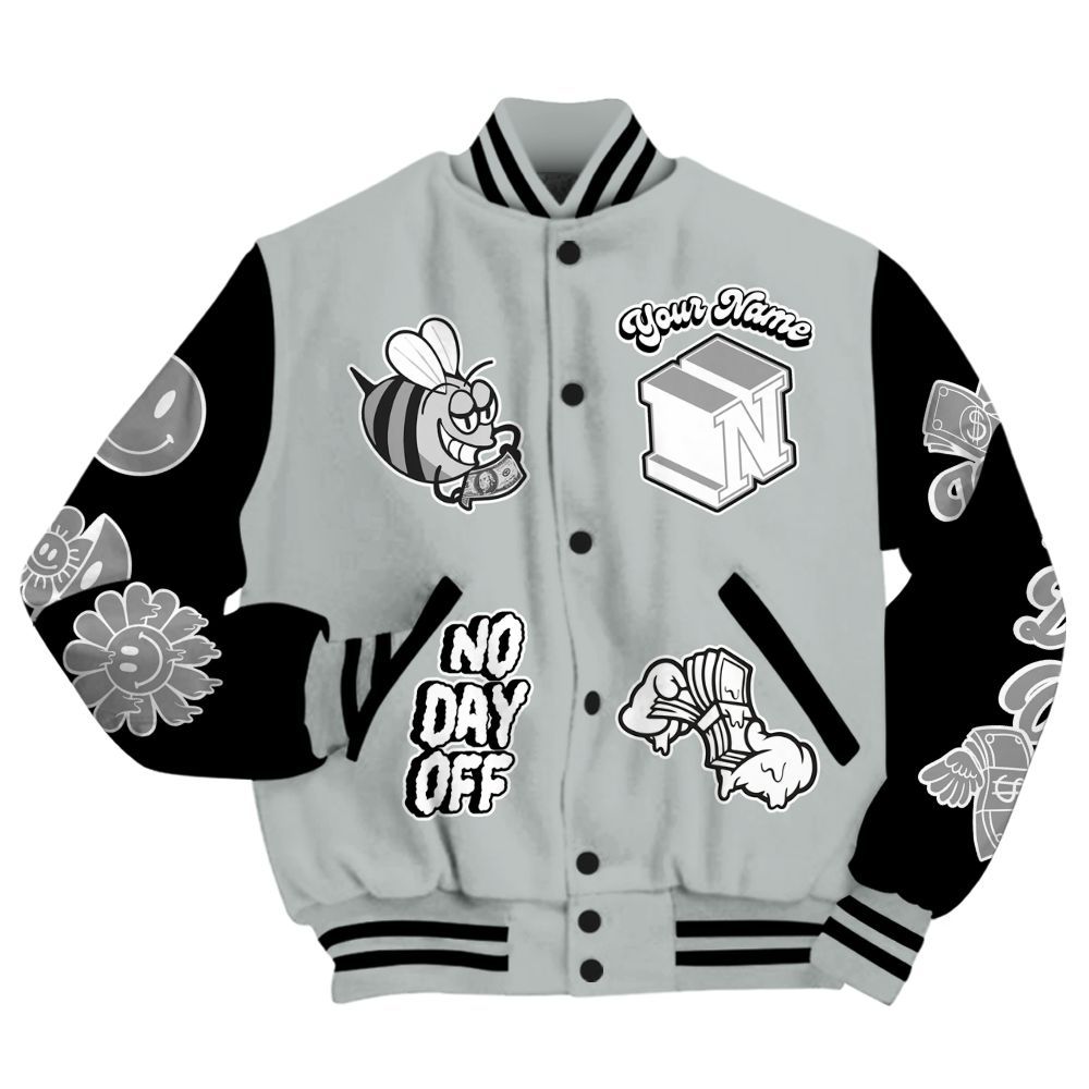 Varsity Jacket To Match Black Wolf Grey 12s - No Day Off Graphic Custom Name All Over Print