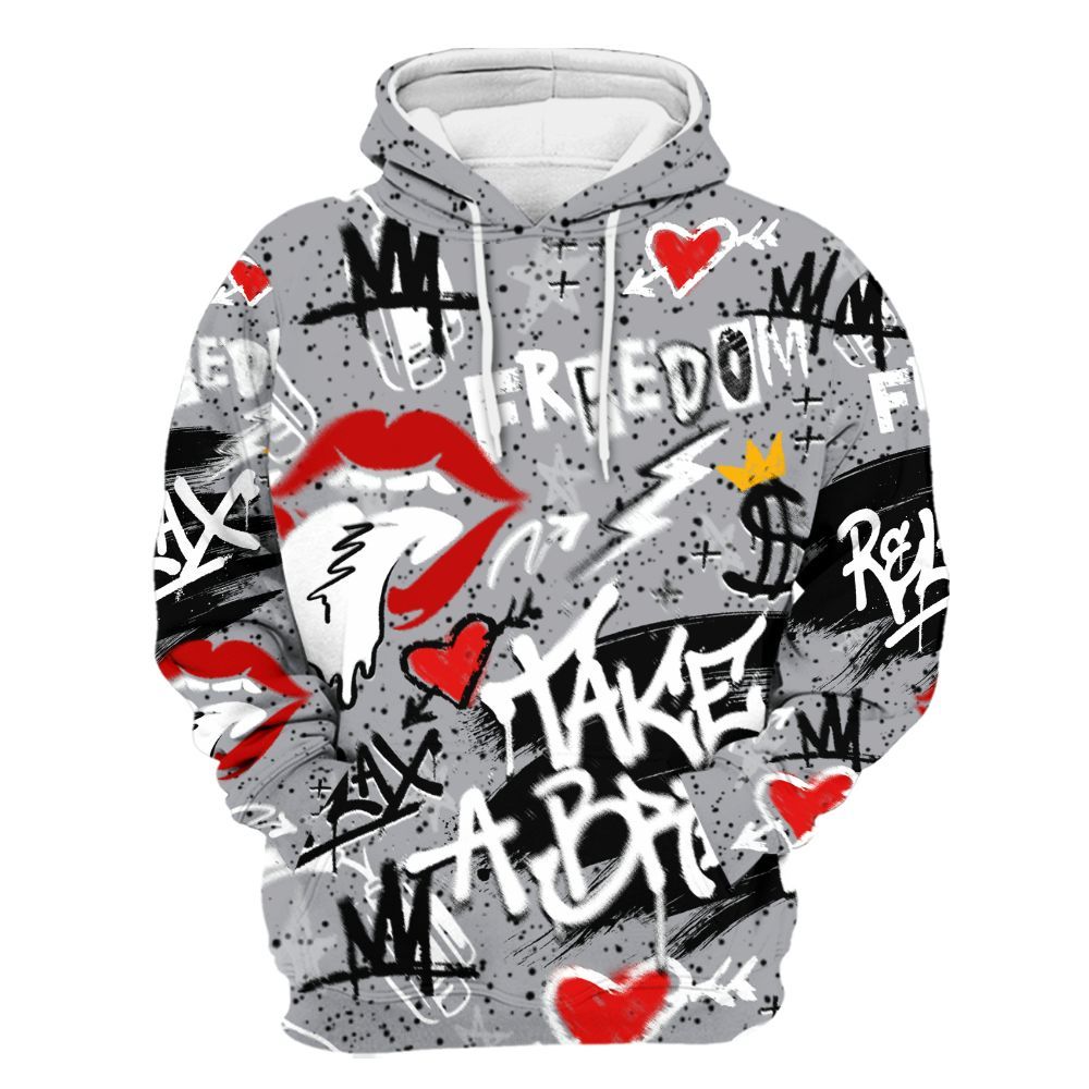 Hoodie To Match White Cement 4s - Take Break Freedom Graffiti Streetwear All Over Print