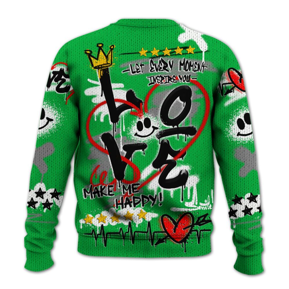 Knitted Sweater To Match Lucky Green 5s - Happy Love Beats Graffiti Streetwear