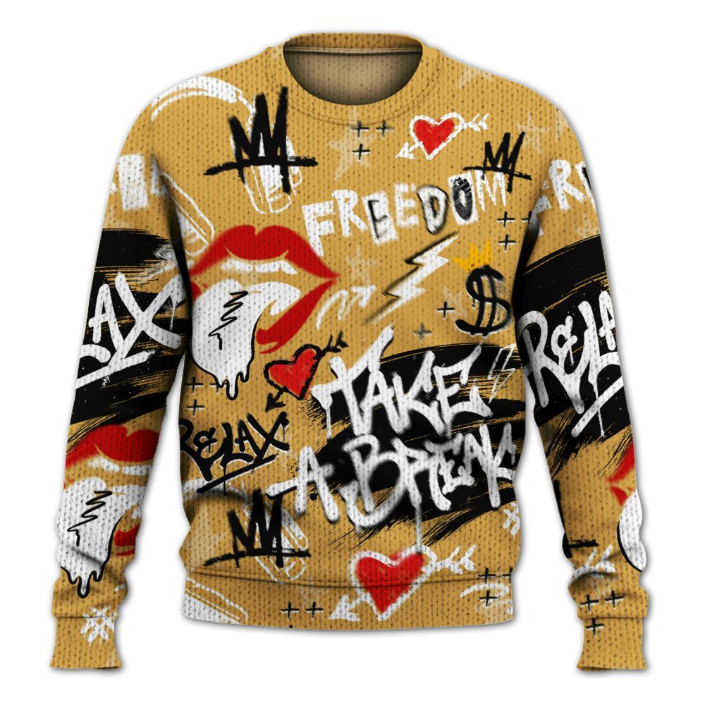Knitted Sweater To Match Low OG Rookie Of The Year 1s - Take Break Freedom Graffiti Streetwear