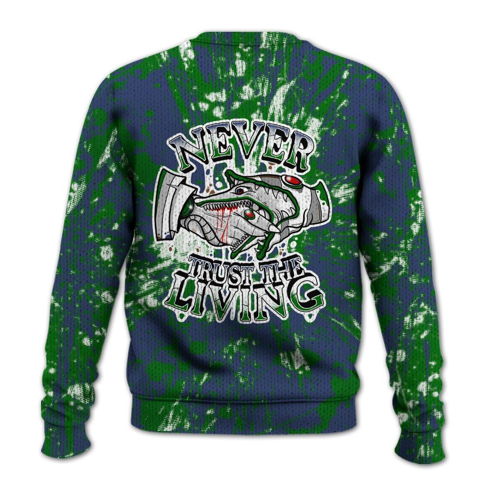 Knitted Sweater To Match Midnight Navy 13s - Never Trusting Living Graphic Halloween