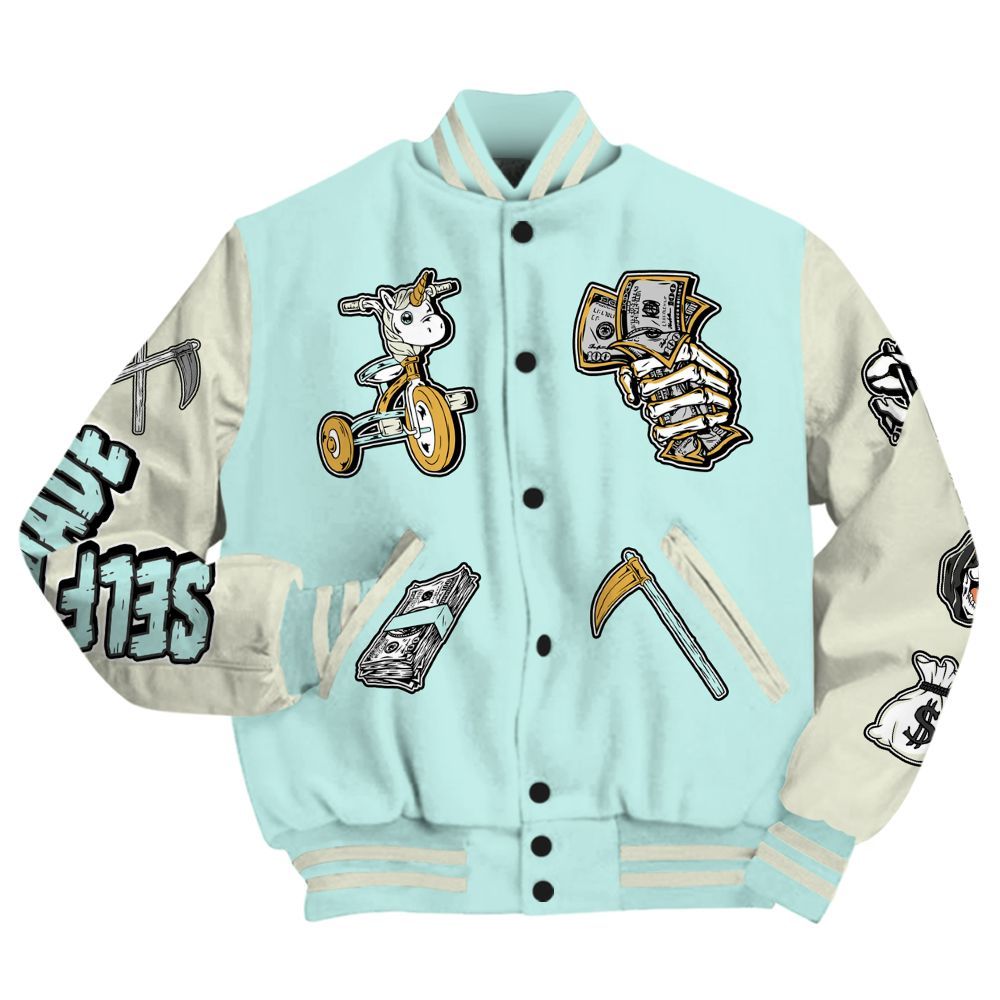 Varsity Jacket To Match Pure Platinum 4s - Self Make Skeleton All Over Print