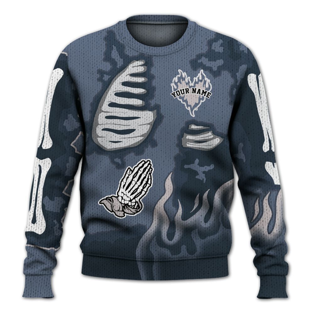 Knitted Sweater To Match Low Diffused Blue 11s - Dislike Us Graphic Burning Custom Name