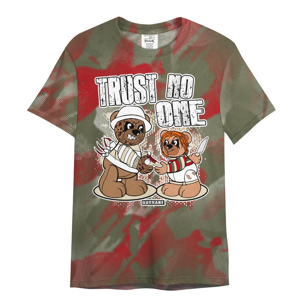 Shirt To Match Travis Scott Low OG Medium Olive 1s - Trust No One Bear Abstract Halftone All Over Print
