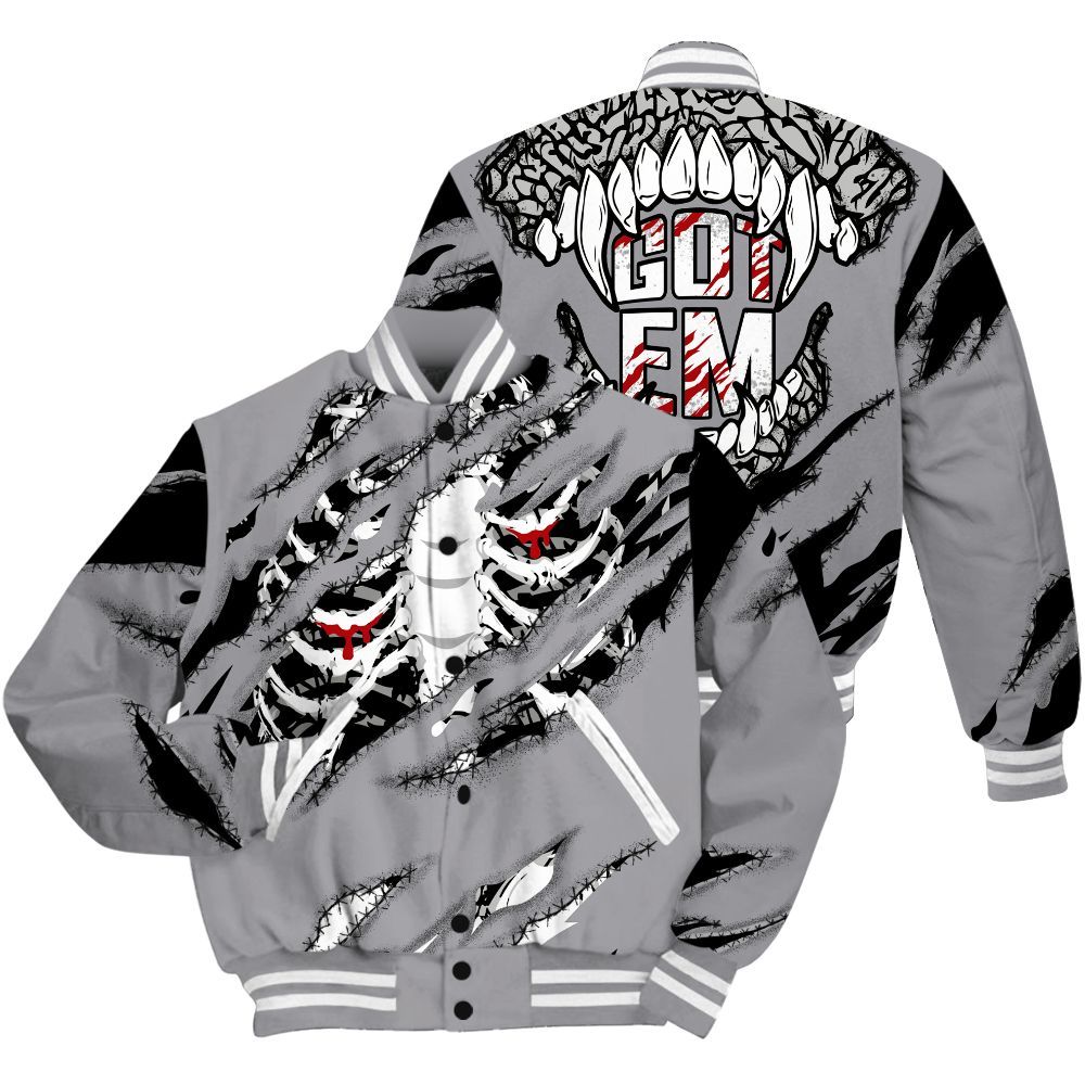 Varsity Jacket To Match Cement Grey 3s Shirt, GOT 'EM Skeleton Scratch All Over Print