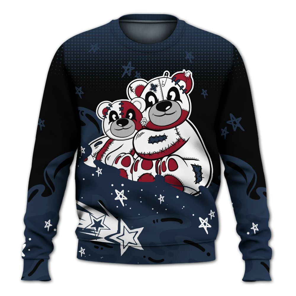 Sweatshirt To Match White Midnight Navy 6s - Sincere Fondness Bear Stars All Over Print
