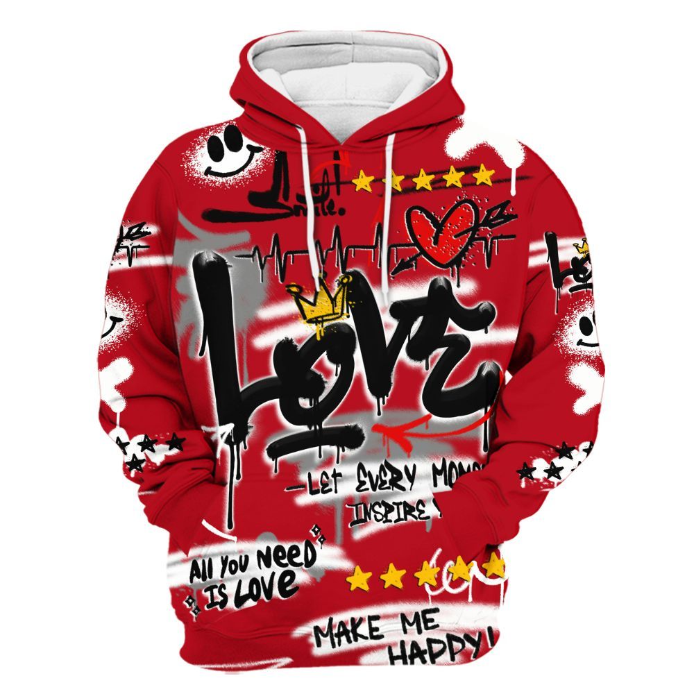 Hoodie To Match Bred Velvet 11s - Happy Love Beats Graffiti Streetwear All Over Print