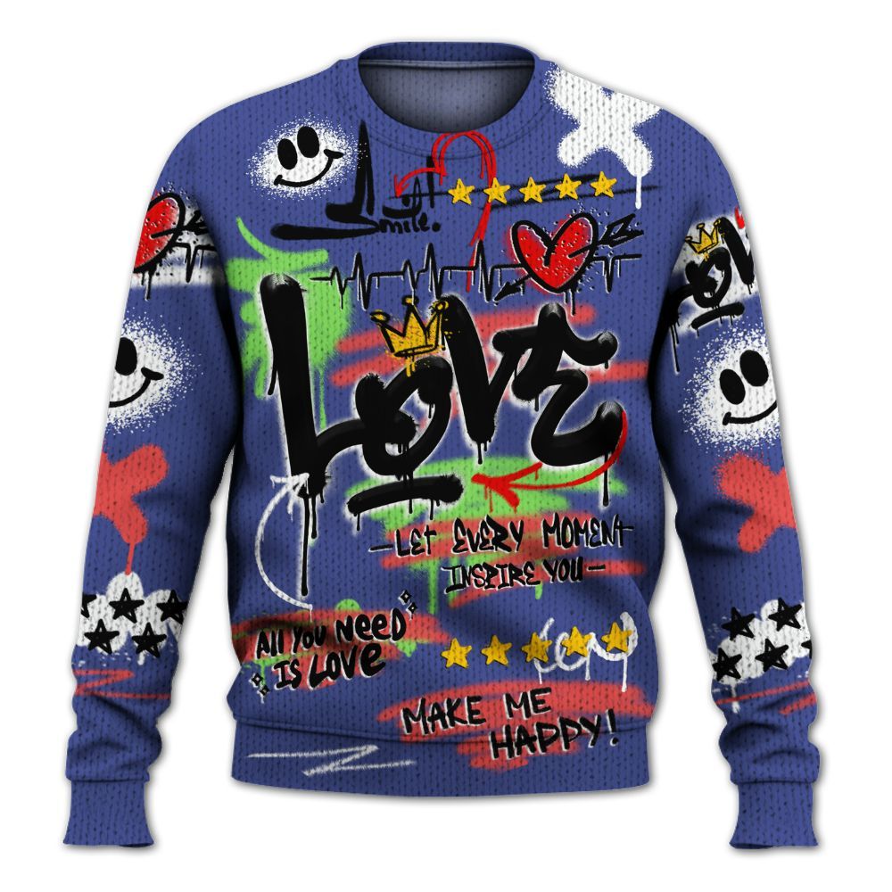 Knitted Sweater To Match KD 4 Nerf - Happy Love Beats Graffiti Streetwear