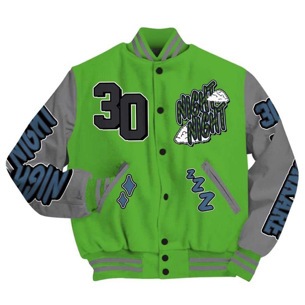 Varsity Jacket To Match Retro Green Bean 5s - Seeya Skeleton All Over Print