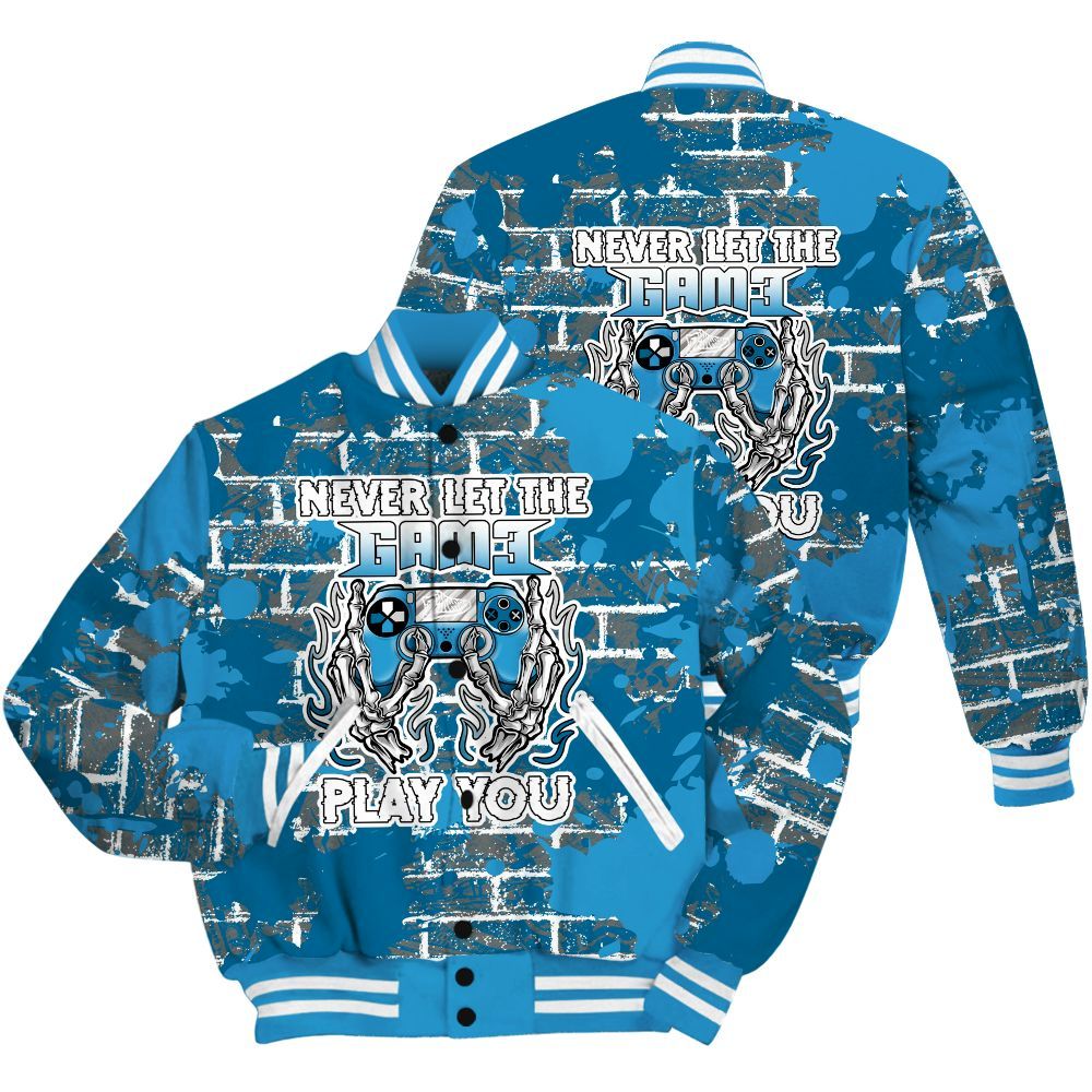 Varsity Jacket To Match Powder Blue 9s Shirt - PlayGame Skull Brick All Over Print