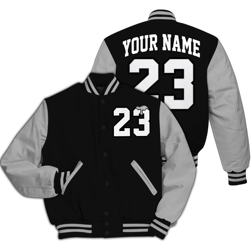 Varsity Jacket To Match NOCTA Black 2s - Custom Name Number 23 Drip All Over Print