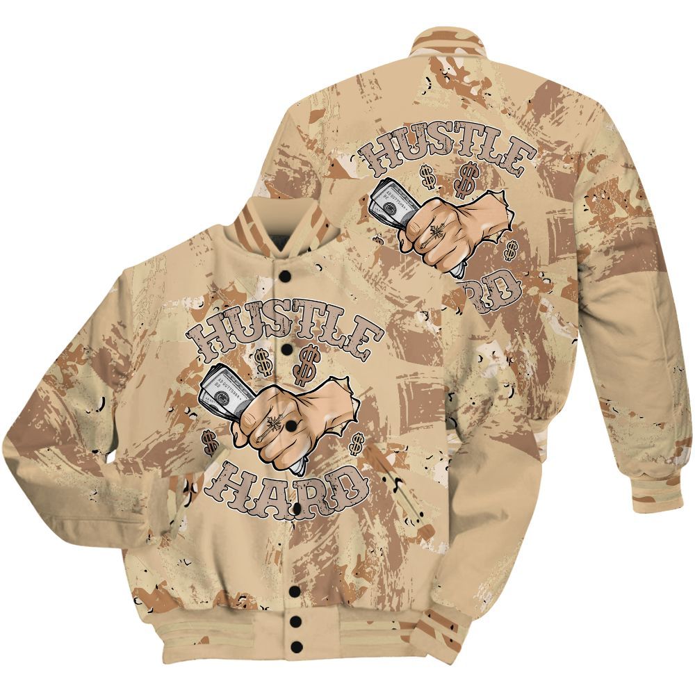 Varsity Jacket To Match Desert Camo 3s Shirt - Hustles Hard! Splash All Over Print