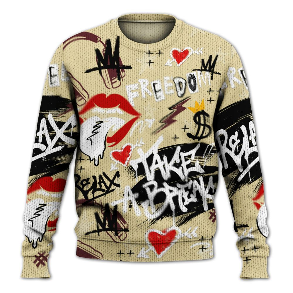 Knitted Sweater To Match Women Phantom 12s - Take Break Freedom Graffiti Streetwear