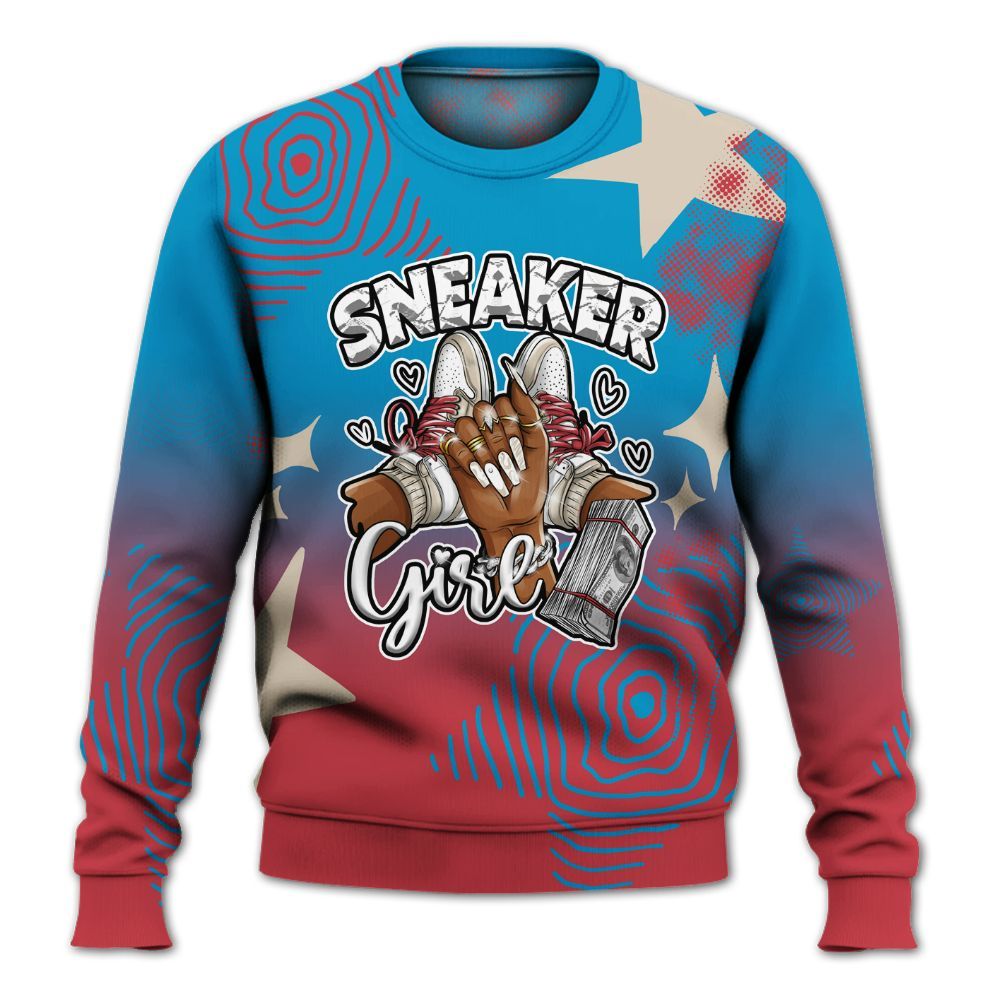 Sweatshirt To Match High OG University Red Dark Powder Blue 1s - Sneakerz Girlz Unique Starz All Over Print