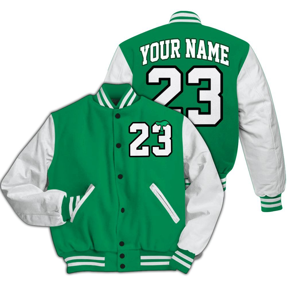 Varsity Jacket To Match Mid Lucky Green 1s - Custom Name Number 23 Drip All Over Print