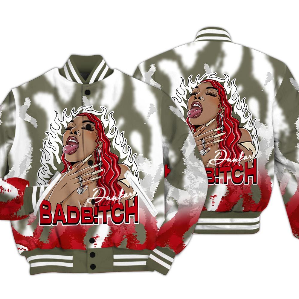 Varsity Jacket To Match Low OG Medium Olive 1s - Bad B!tch Burn Varsity Jacket Unisex