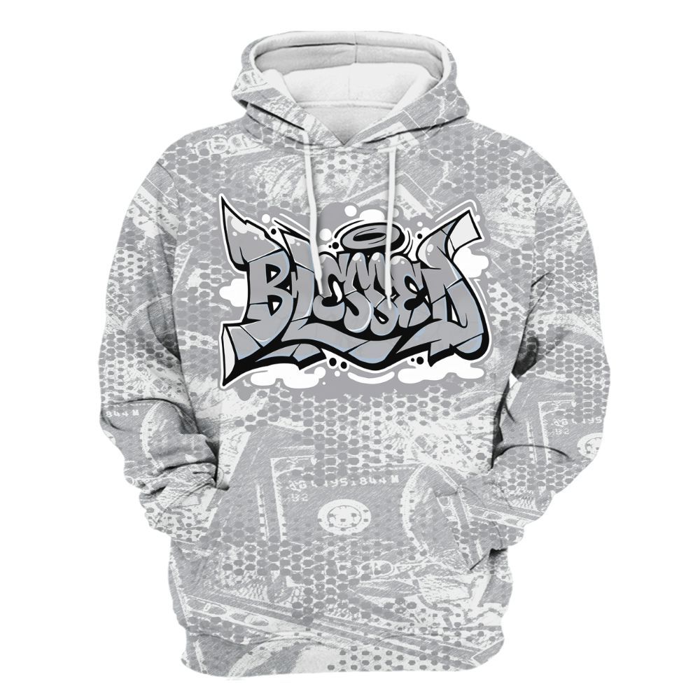 Hoodie To Match Low OG Wolf Grey 1s - Blessing Graphic Banknotes All Over Print