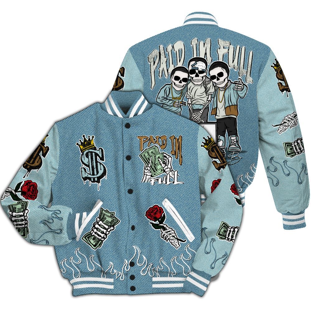 Varsity Jacket To Match Denim Worn Blue 2025 4s - Everybody Paid In All Over Print