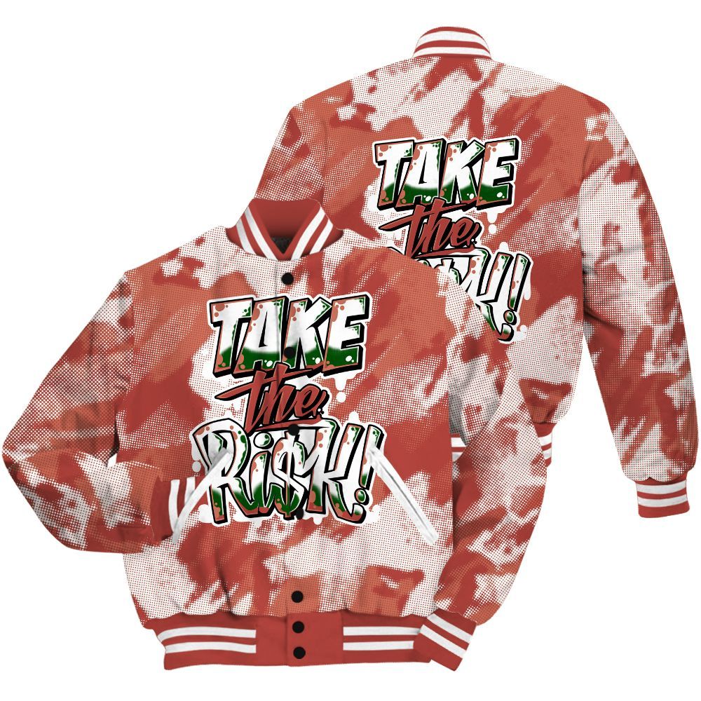 Varsity Jacket To Match Dune Red 13s Shirt - Take Risks Abstract All Over Print
