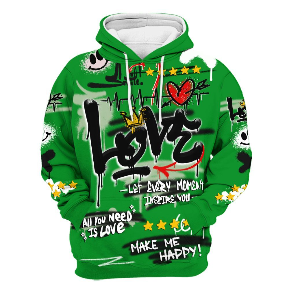 Hoodie To Match Green Spark CJ1 T-Rex - Happy Love Beats Graffiti Streetwear All Over Print