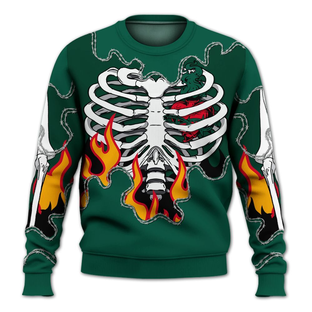 Sweatshirt To Match Oxidized Green 4s - Skeleton Heart On Fire All Over Print
