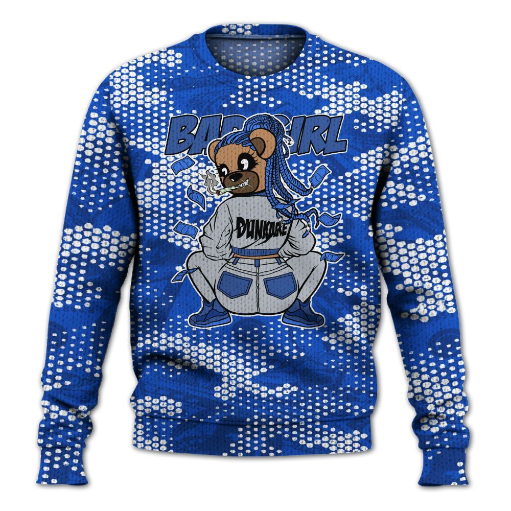 Knitted Sweater To Match Air Foamposite One Royal - Rebellious Girl Bear Banknotes Art