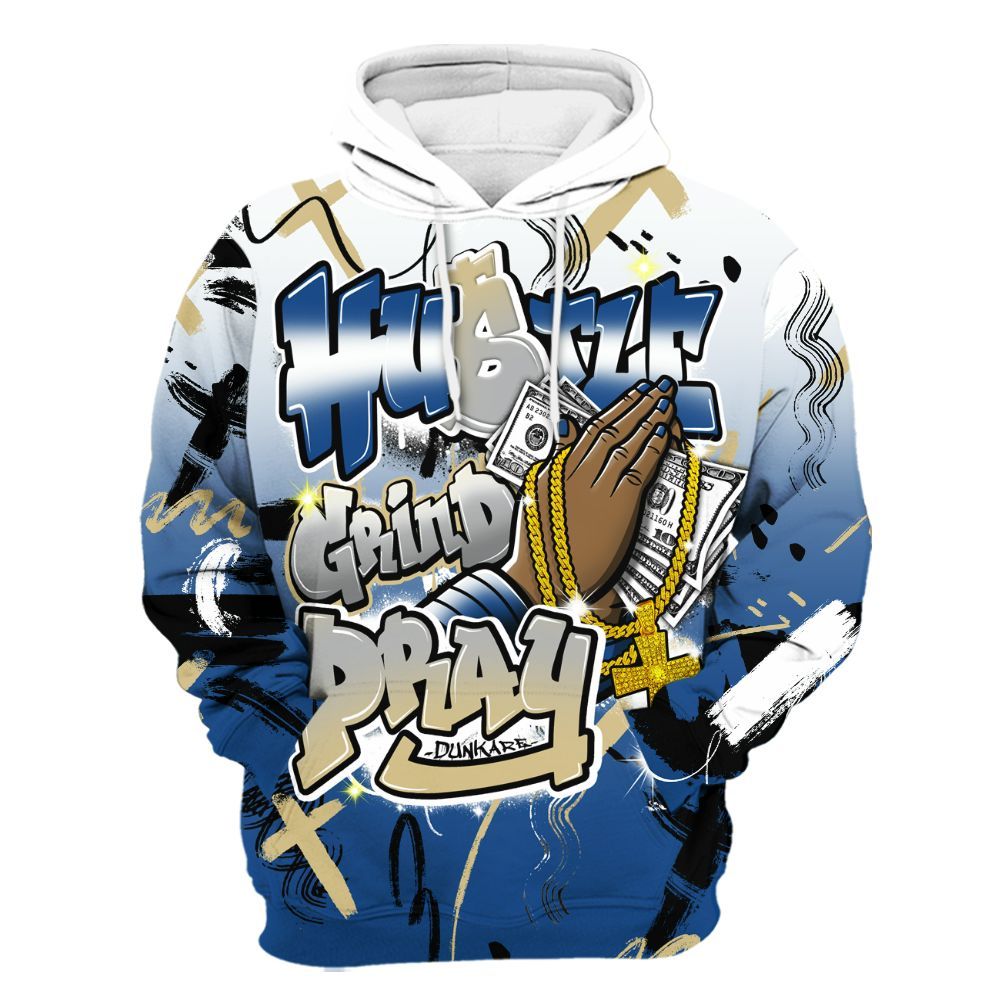 Hoodie To Match Air Ship Royal Blue - Money Hustle Grind Pray All Over Print